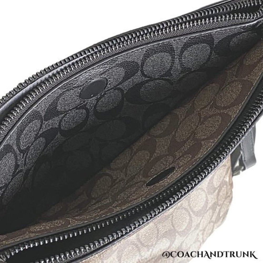COACH 2PC Everett Crossbody Dbl Sided Charcoal Khaki / Khaki Red & Card Case NWT - Picture 6 of 16